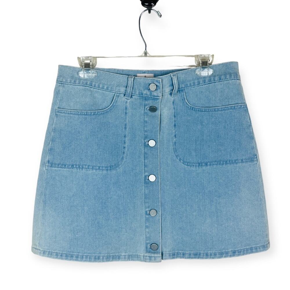 FRENCH CONNECTION Womens Light Wash A Line Button Front Denim Mini Skirt 10 NWT